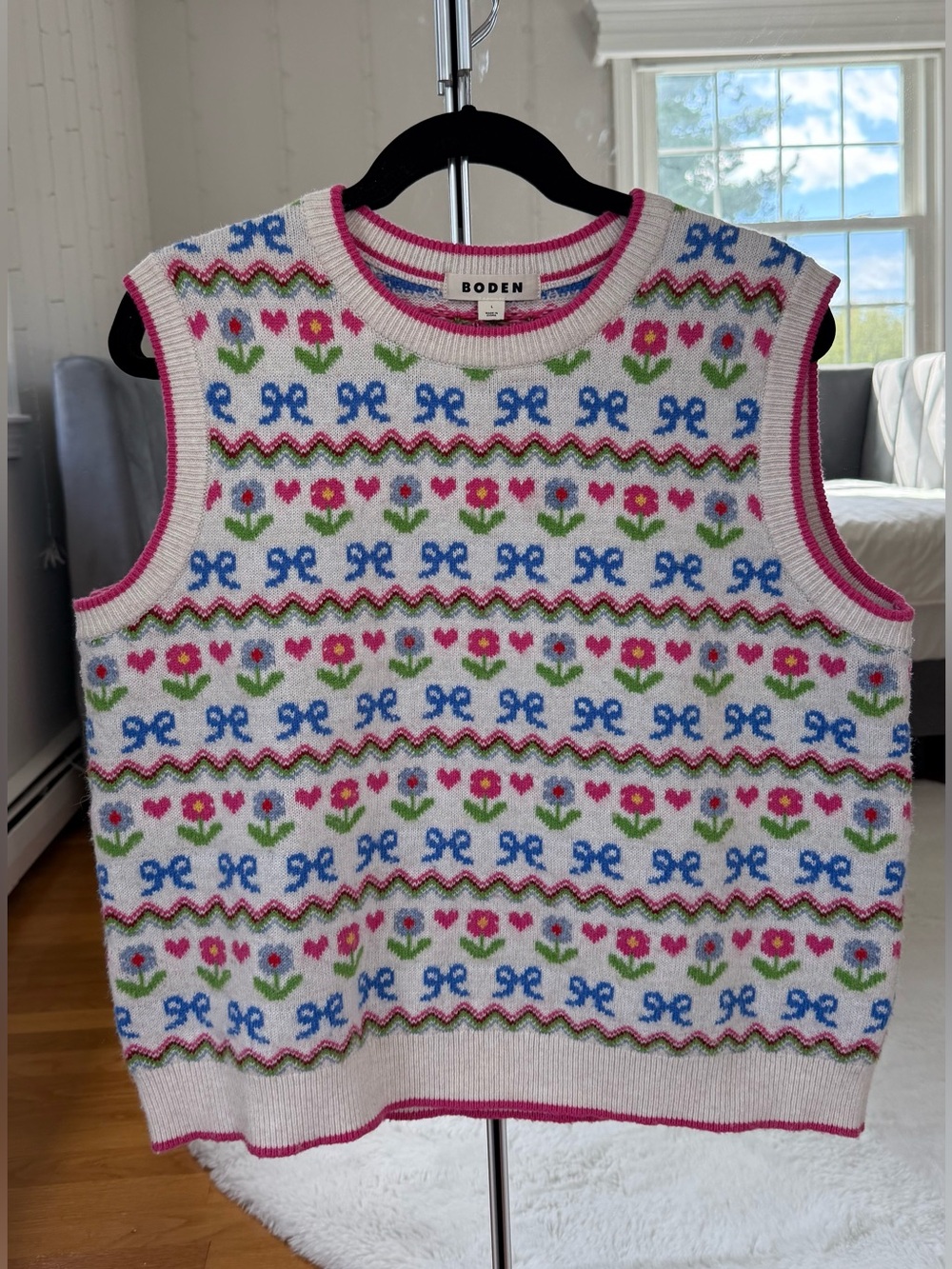 Boden Edie Fair Isle Tank Vest Oatmeal Melange, Flowers